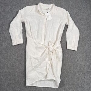 NWT Zii Ropa Classics White Vane Sleeveless Linen Shirt Dress Womens Size Medium